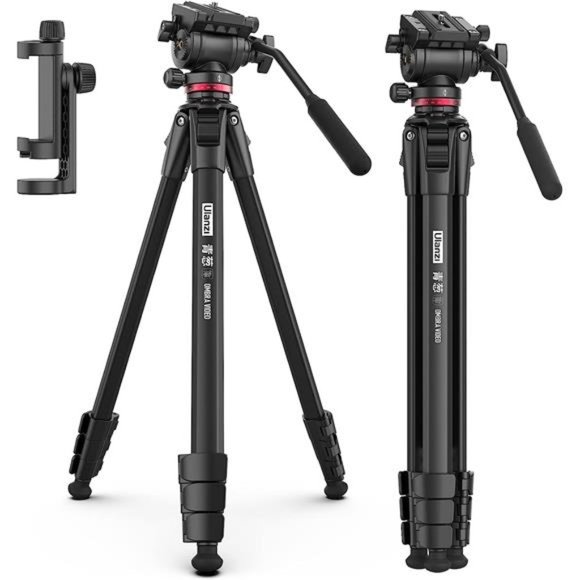 Video Travel Tripod, 63" Professional Camera Tripod with Fluid Pan-tilt Head